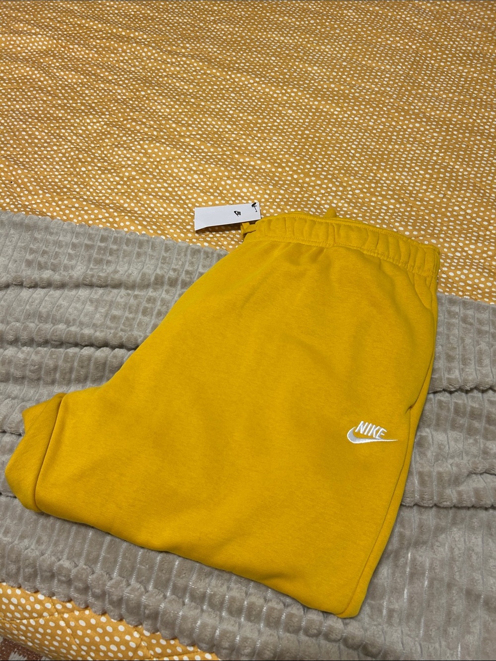 Nike Mustard Yellow Jogger Sweatpants with White Swoosh